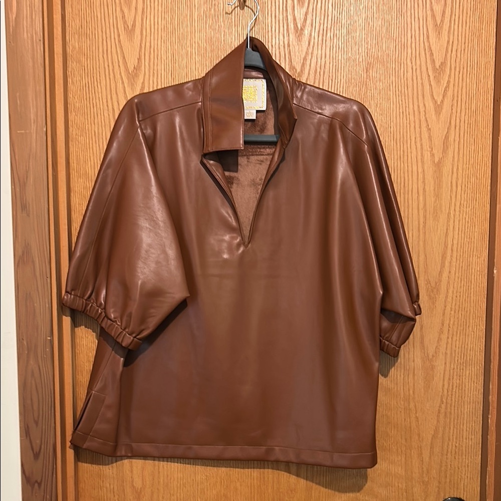 Brown Faux Leather Top